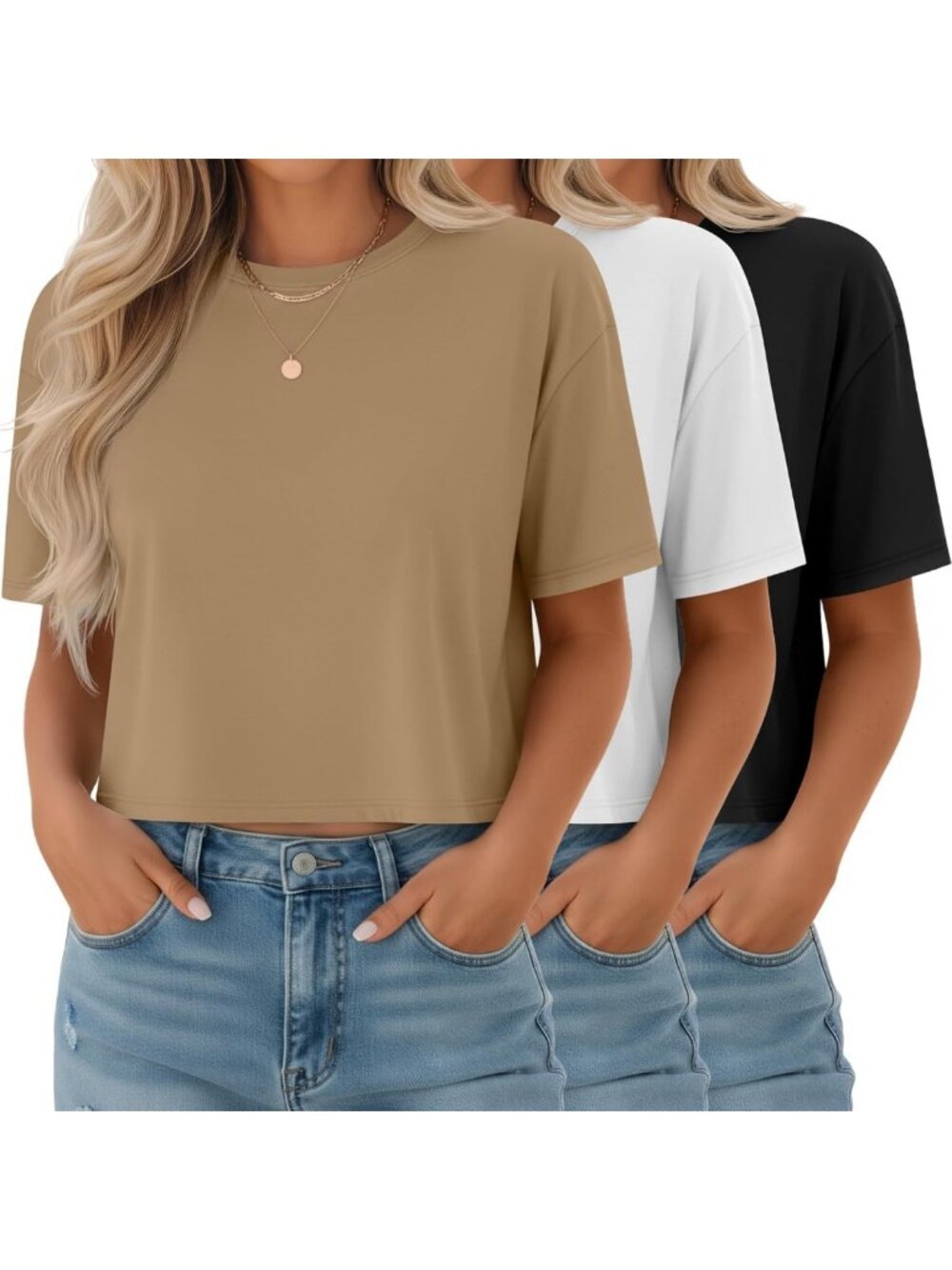 3 Pack Women's Half Sleeve Crop Tops - Stylish, Comfortable & Versatile Basics